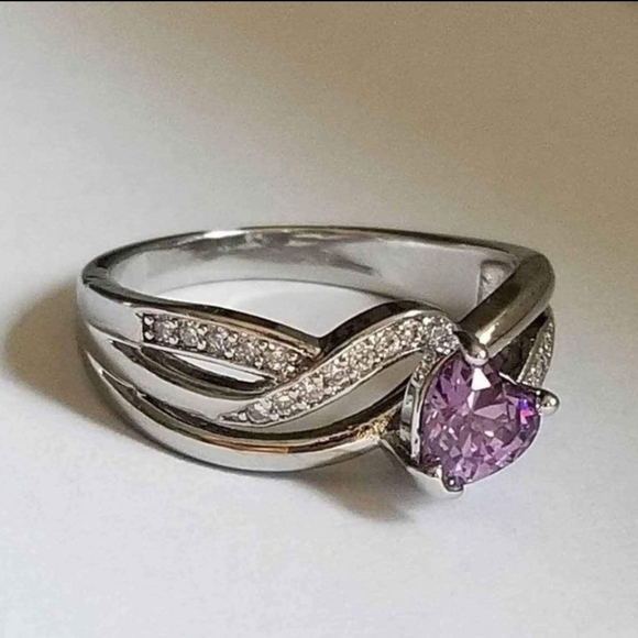 New 925 Silver Heart Shaped Amethyst Diamond Ring for Women - Picture 4 of 7